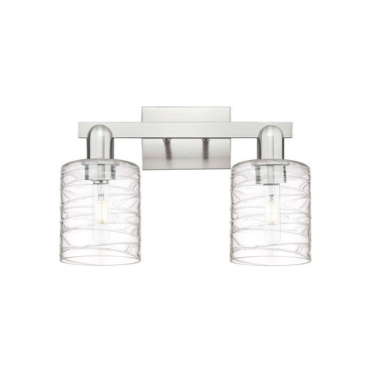 Innovations Cobbleskill 16in 2-Light Bath Vanity | Industrial Brushed Satin Nickel and Deco Swirl Clear Glass | Entryway & Hallway | Model 716-2W-SN-G1113