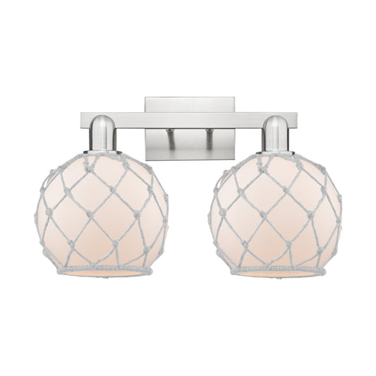 Innovations Farmhouse Rope 19in 2-Light Bath Vanity Light | Industrial Brushed Satin Nickel Steel and White Frosted Glass with | Model 716-2W-SN-G121-8RW