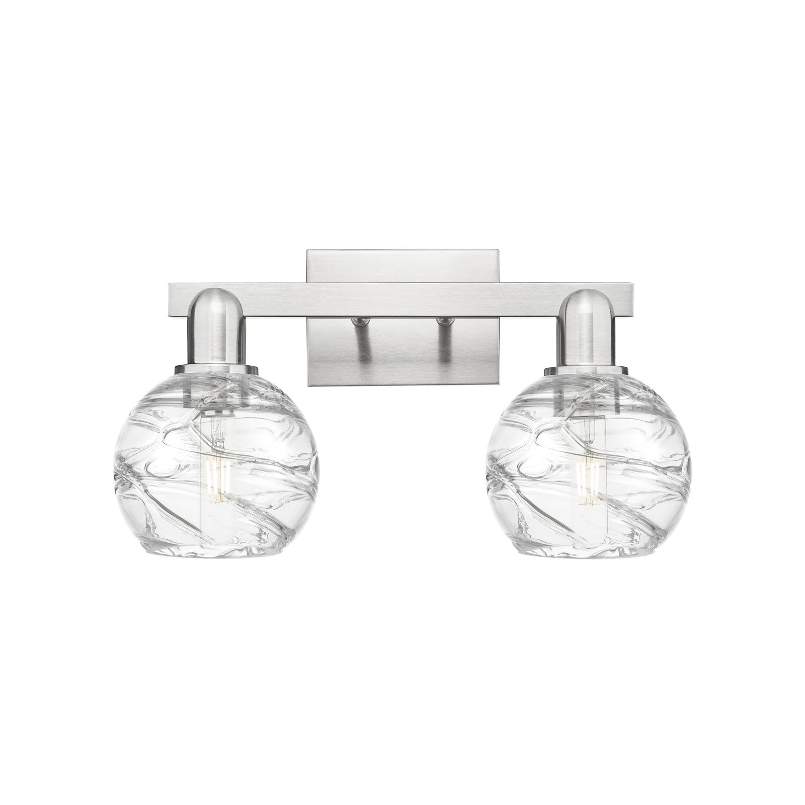 Innovations Athens Deco Swirl 16in 2-Light Bath Vanity | Industrial Brushed Satin Nickel and Clear Deco Swirl Glass | Bathroom | Model 716-2W-SN-G1213-6CL