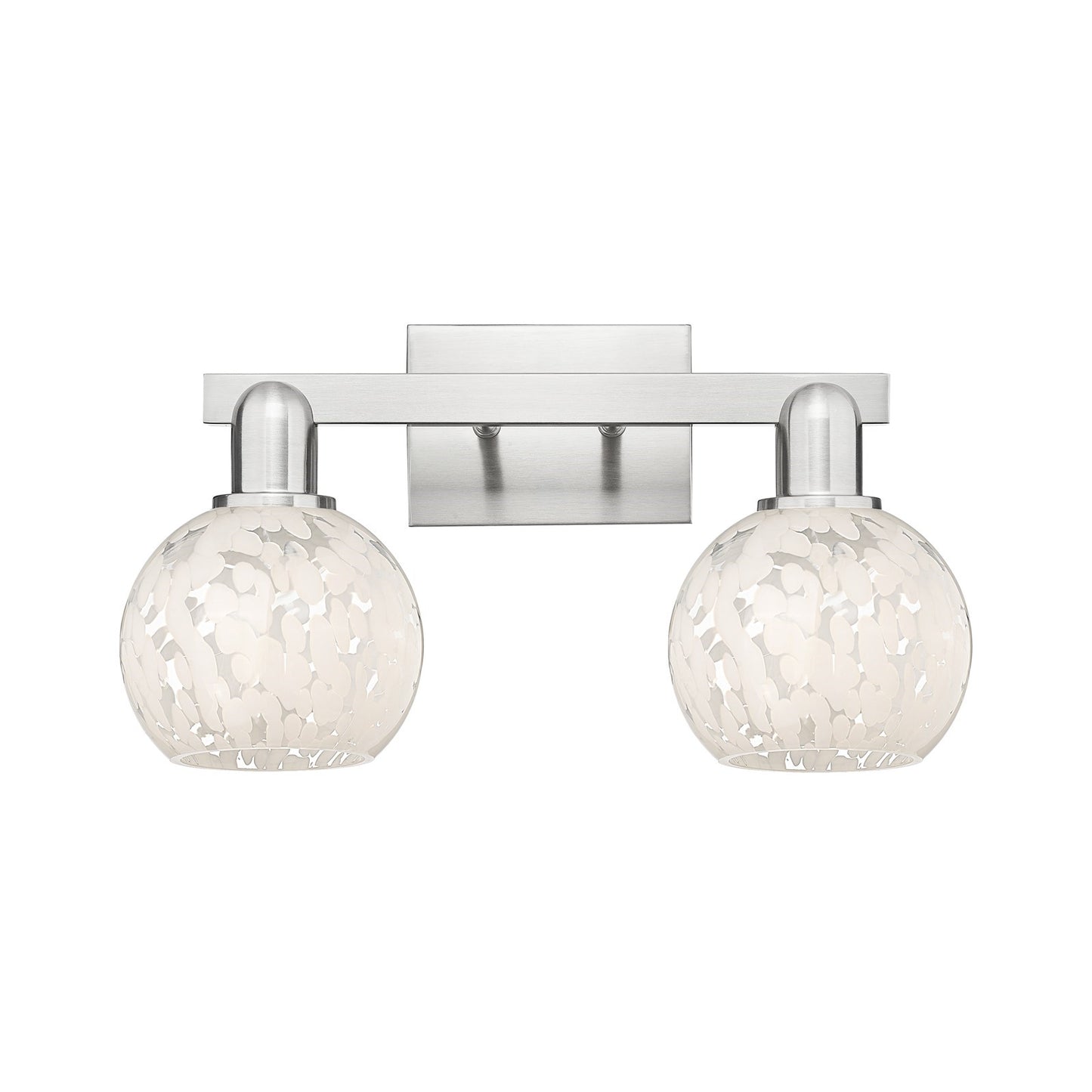 Innovations Lighting White Mouchette 17in 2-Light Bath Vanity Light | Industrial Brushed Satin Nickel and White Glass | Model 716-2W-SN-G1216-6WM