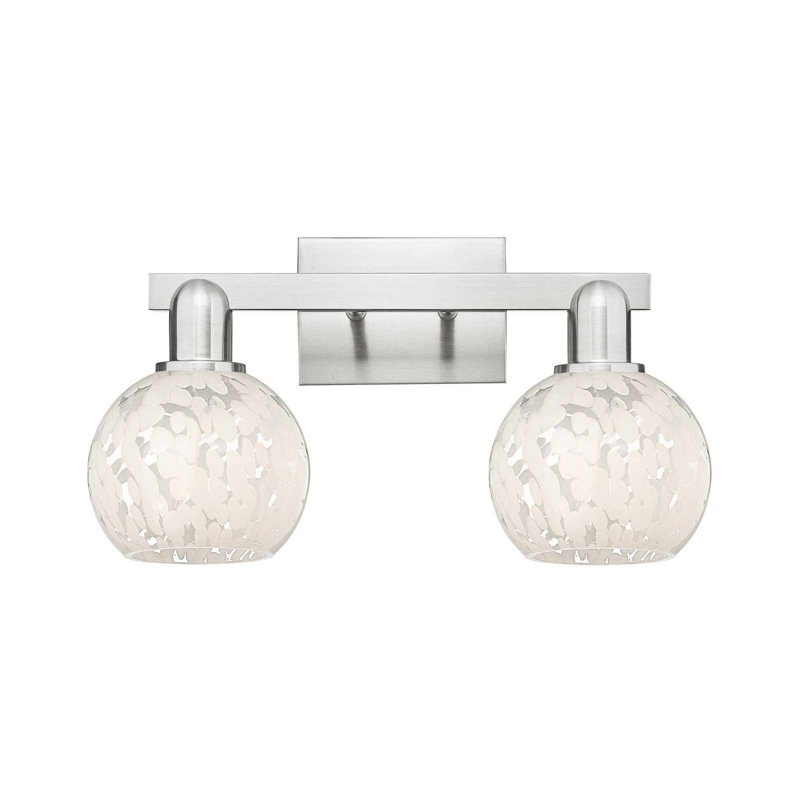 Innovations Lighting White Mouchette 17in 2-Light Bath Vanity Light | Industrial Brushed Satin Nickel and White Glass | Model 716-2W-SN-G1216-6WM