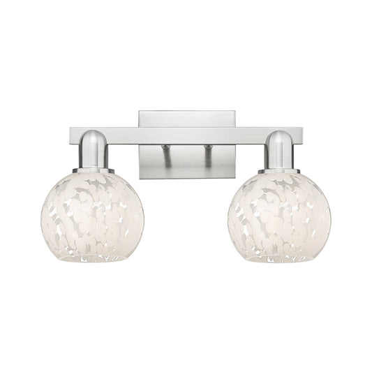 Innovations Lighting White Mouchette 17in 2-Light Bath Vanity Light | Industrial Brushed Satin Nickel and White Glass | Model 716-2W-SN-G1216-6WM