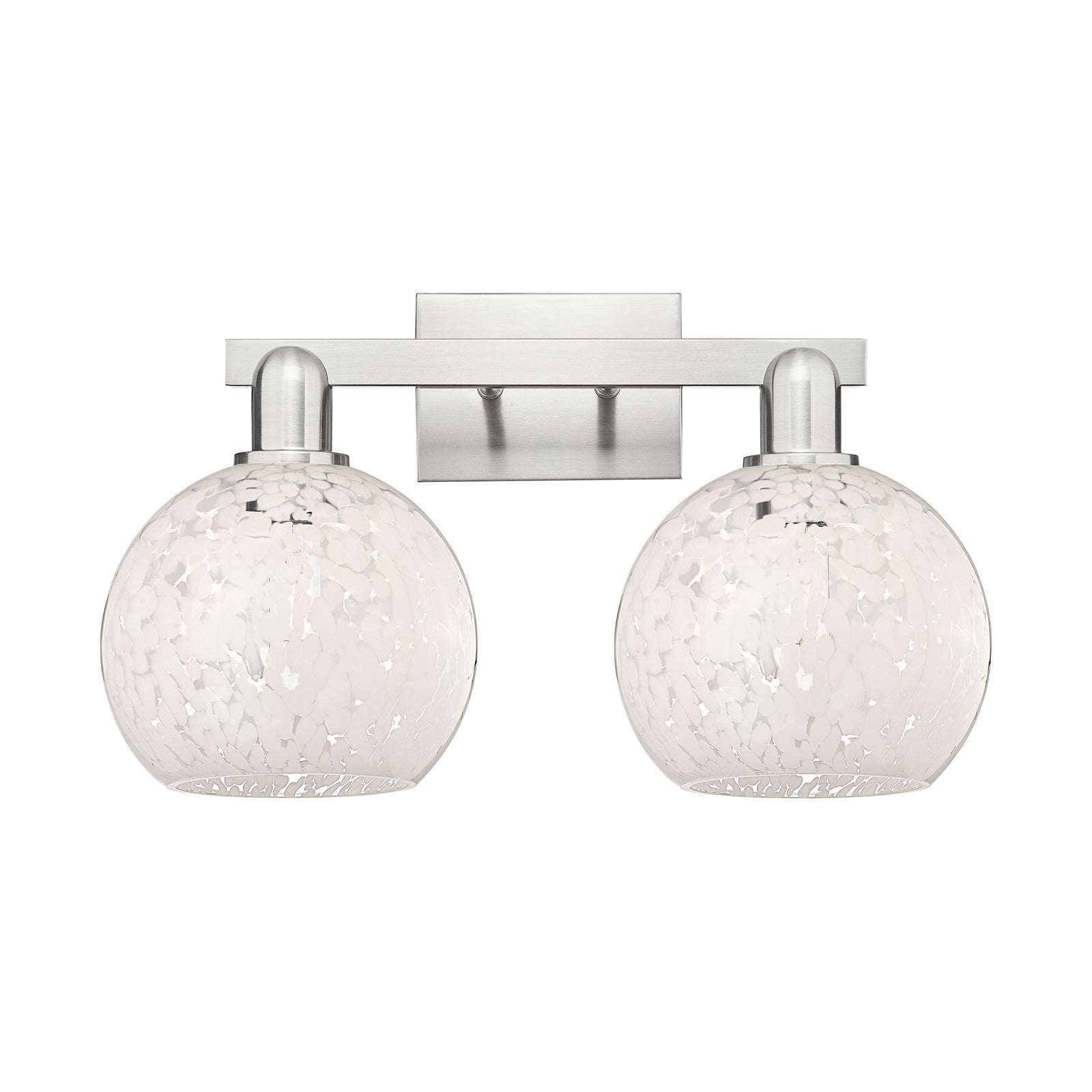 Innovations White Mouchette 19in 2-Light Bath Vanity Light | Industrial Brushed Satin Nickel and White Glass | Bathroom & | Model 716-2W-SN-G1216-8WM