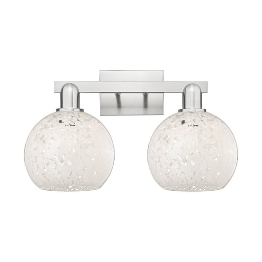 Innovations White Mouchette 19in 2-Light Bath Vanity Light | Industrial Brushed Satin Nickel and White Glass | Bathroom & | Model 716-2W-SN-G1216-8WM