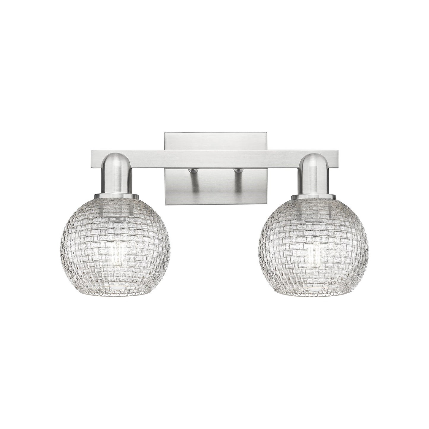 Innovations Athens 17in 2-Light Bath Vanity Light | Industrial Brushed Satin Nickel and Clear Basket Weave Glass | Bathroom | Model 716-2W-SN-G122C-6CL
