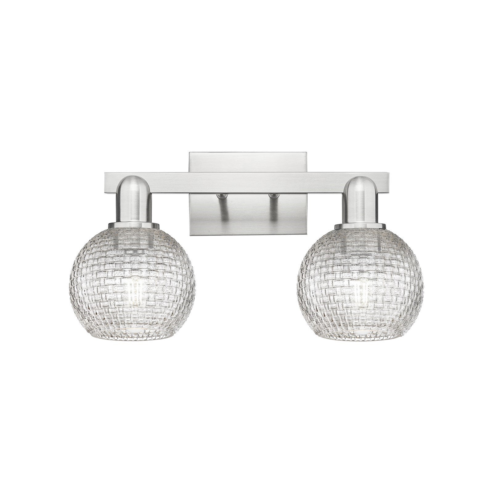 Innovations Athens 17in 2-Light Bath Vanity Light | Industrial Brushed Satin Nickel and Clear Basket Weave Glass | Bathroom | Model 716-2W-SN-G122C-6CL