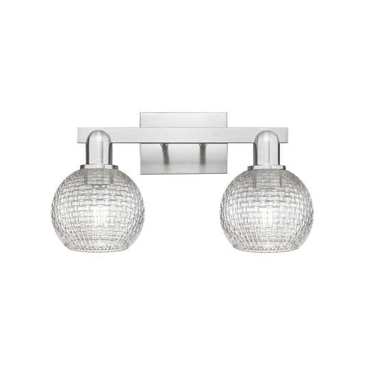 Innovations Athens 17in 2-Light Bath Vanity Light | Industrial Brushed Satin Nickel and Clear Basket Weave Glass | Bathroom | Model 716-2W-SN-G122C-6CL