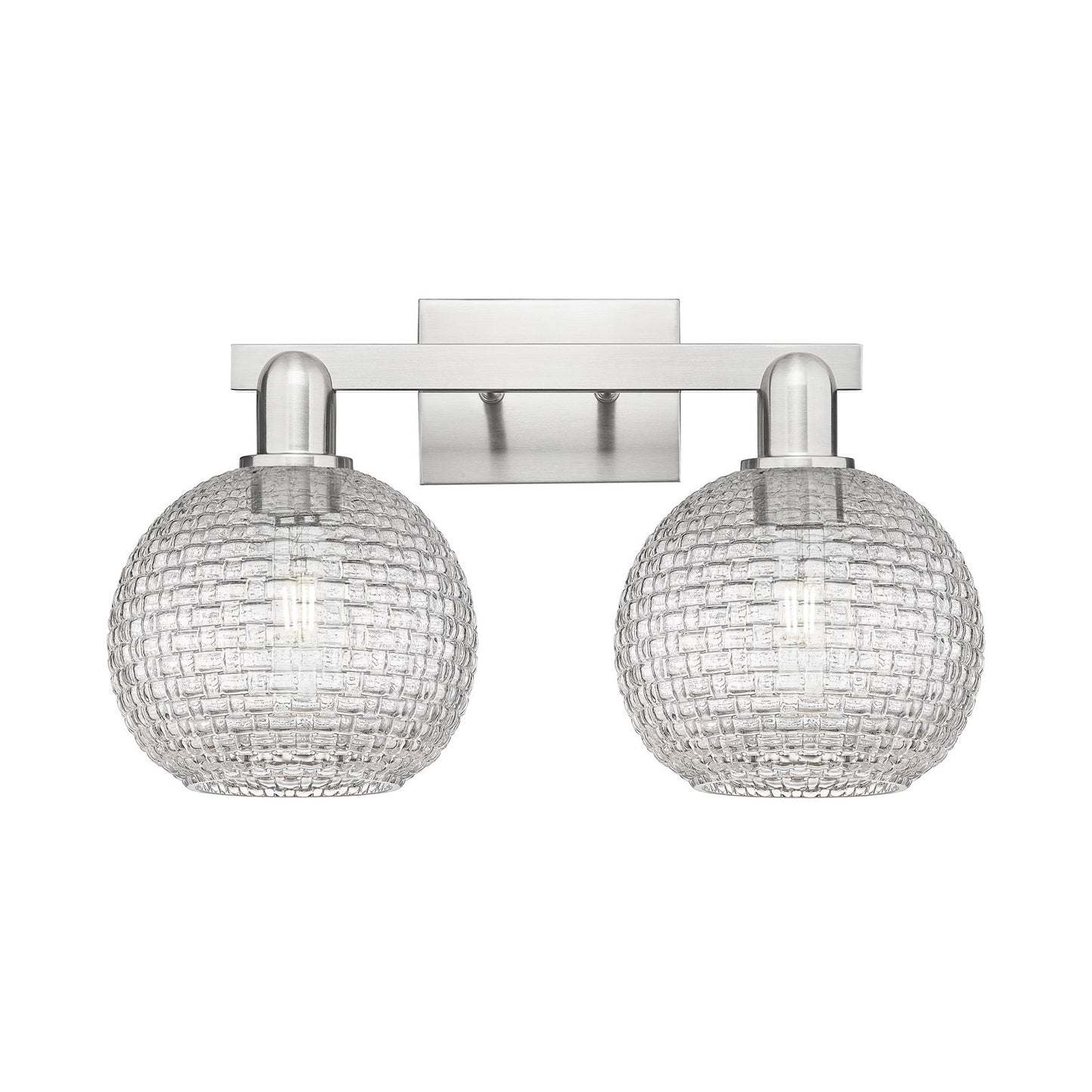 Innovations Athens 19in 2-Light Bath Vanity Light | Industrial Brushed Satin Nickel and Clear Basket Weave Glass | Bathroom | Model 716-2W-SN-G122C-8CL