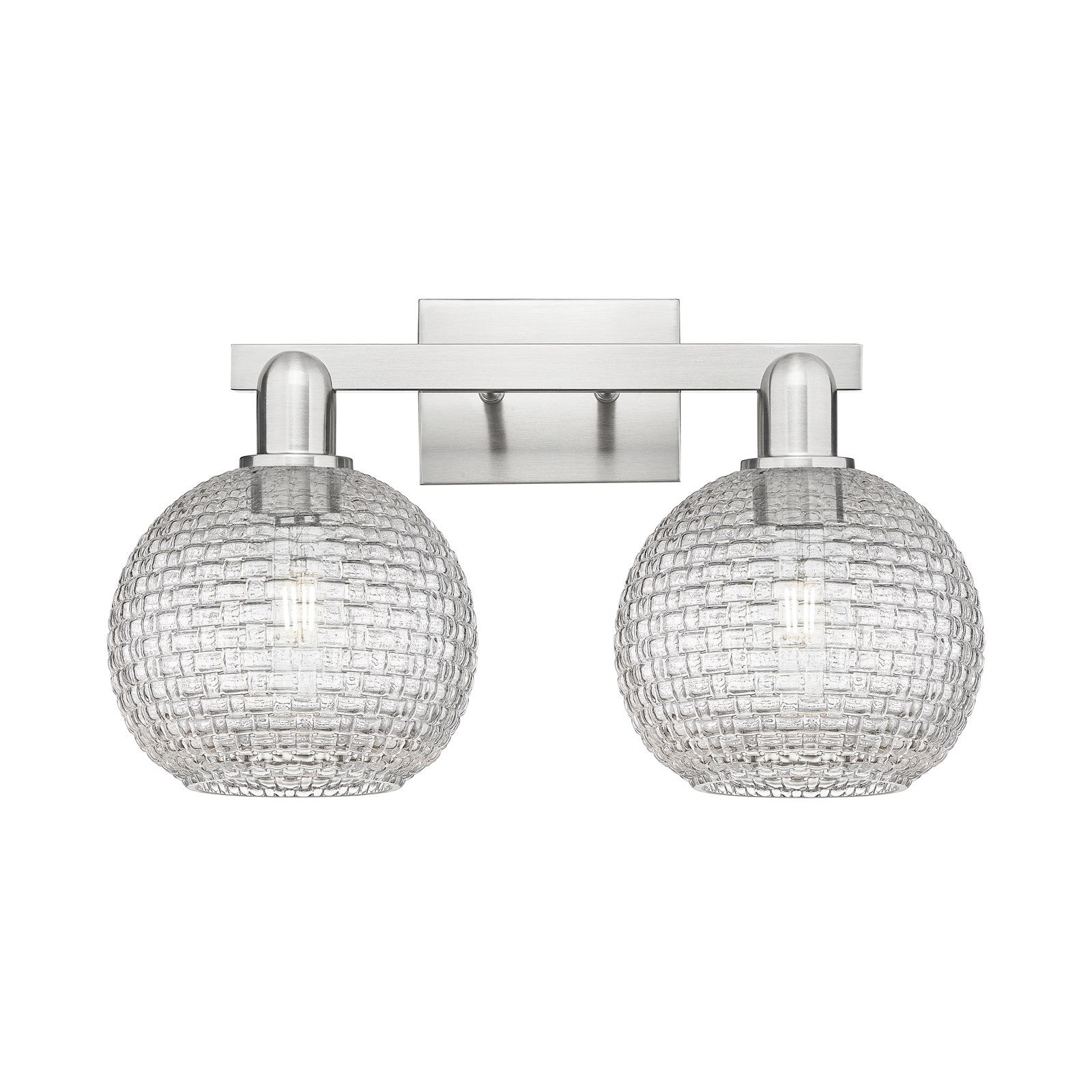 Innovations Athens 19in 2-Light Bath Vanity Light | Industrial Brushed Satin Nickel and Clear Basket Weave Glass | Bathroom | Model 716-2W-SN-G122C-8CL