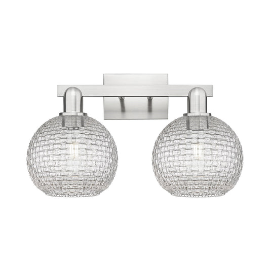 Innovations Athens 19in 2-Light Bath Vanity Light | Industrial Brushed Satin Nickel and Clear Basket Weave Glass | Bathroom | Model 716-2W-SN-G122C-8CL