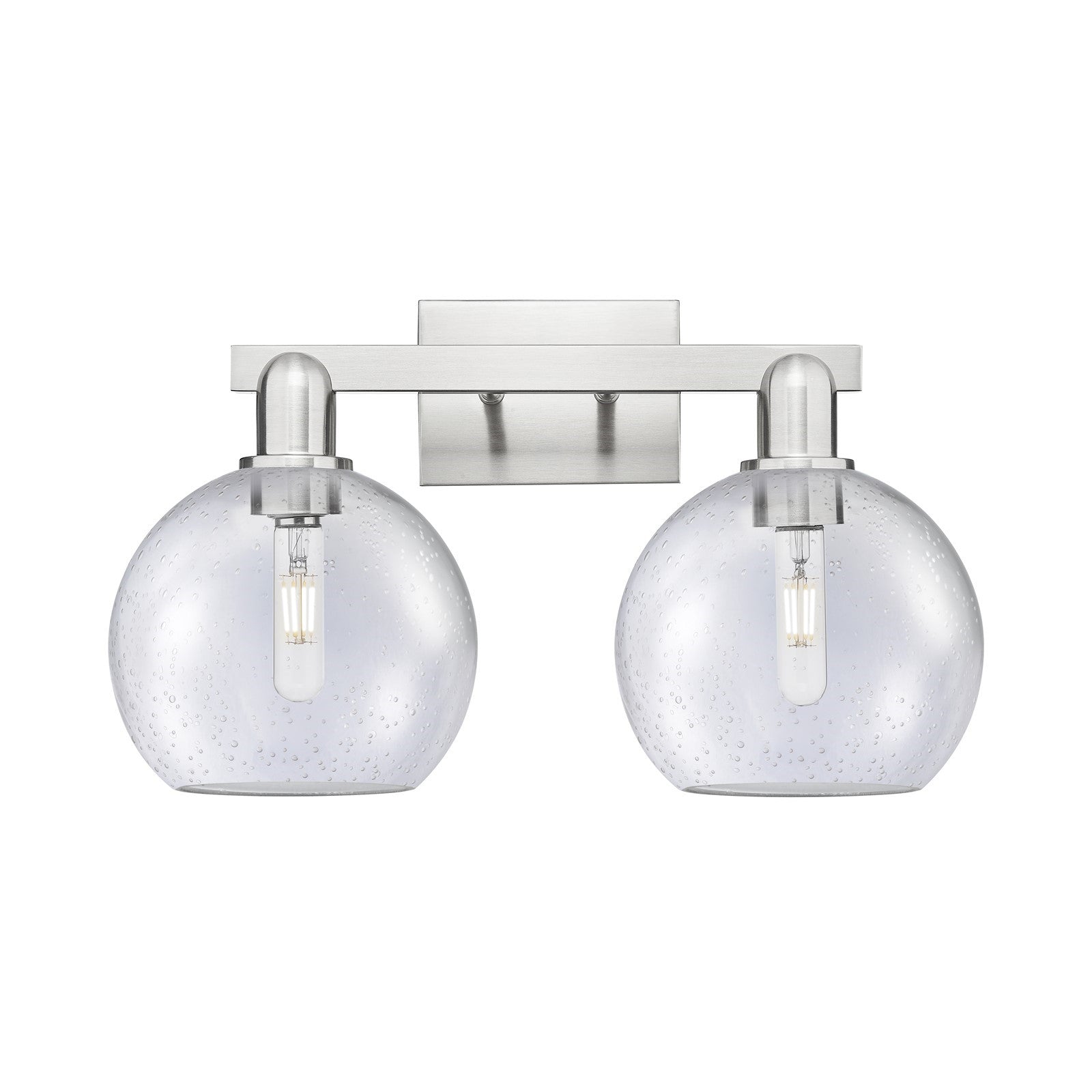 Innovations Athens 19in 2-Light Bath Vanity | Industrial Brushed Satin Nickel Steel and Seedy Glass | Bathroom Vanity Light | 19 | Model 716-2W-SN-G124-8