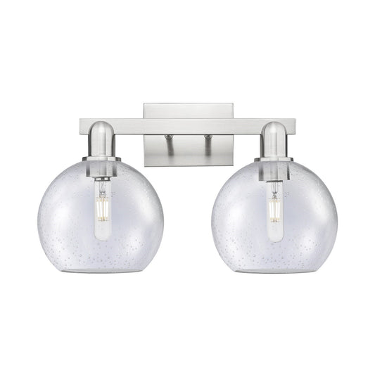 Innovations Athens 19in 2-Light Bath Vanity | Industrial Brushed Satin Nickel Steel and Seedy Glass | Bathroom Vanity Light | 19 | Model 716-2W-SN-G124-8