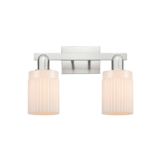 Innovations Hadley 16in 2-Light Bath Vanity | Industrial Brushed Satin Nickel and Matte White Glass | Bathroom Vanity Light | 15.5 | Model 716-2W-SN-G341