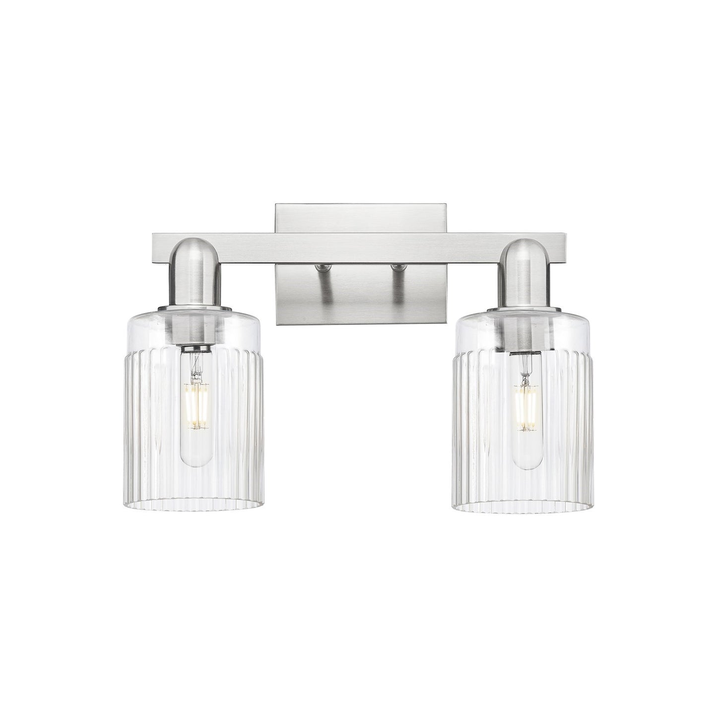 Innovations Hadley 2-Light 16in Bath Vanity | Industrial Brushed Satin Nickel Steel and Clear Ribbed Glass | Bathroom Vanity & | Model 716-2W-SN-G342