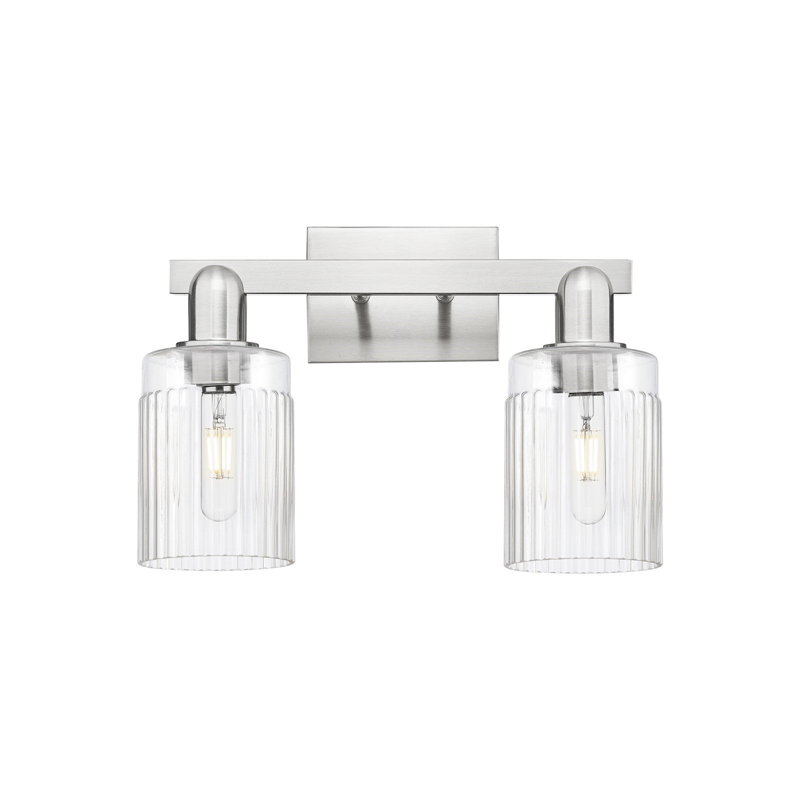 Innovations Hadley 2-Light 16in Bath Vanity | Industrial Brushed Satin Nickel Steel and Clear Ribbed Glass | Bathroom Vanity & | Model 716-2W-SN-G342