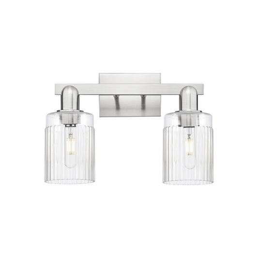 Innovations Hadley 2-Light 16in Bath Vanity | Industrial Brushed Satin Nickel Steel and Clear Ribbed Glass | Bathroom Vanity & | Model 716-2W-SN-G342
