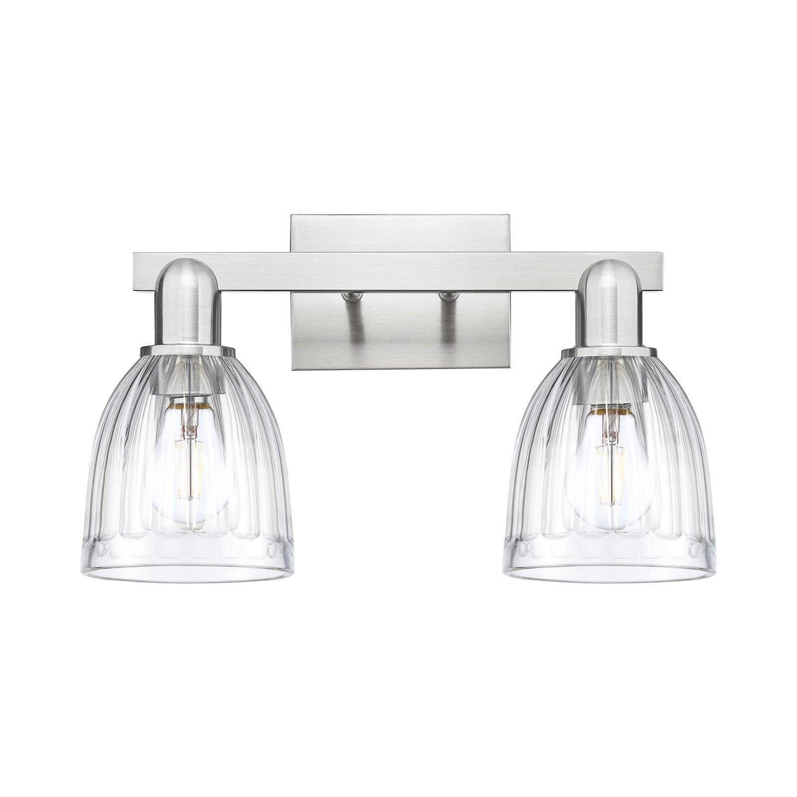 Innovations Brookfield 17in 2-Light Bath Vanity Light | Industrial Brushed Satin Nickel and Clear Ribbed Glass | Bathroom Vanity | Model 716-2W-SN-G442