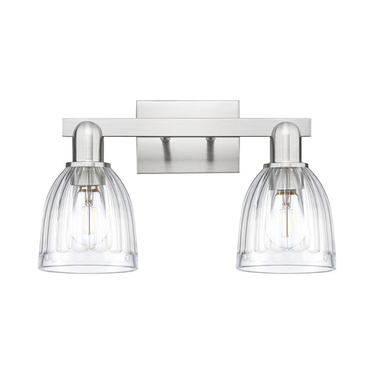 Innovations Brookfield 17in 2-Light Bath Vanity Light | Industrial Brushed Satin Nickel and Clear Ribbed Glass | Bathroom Vanity | Model 716-2W-SN-G442