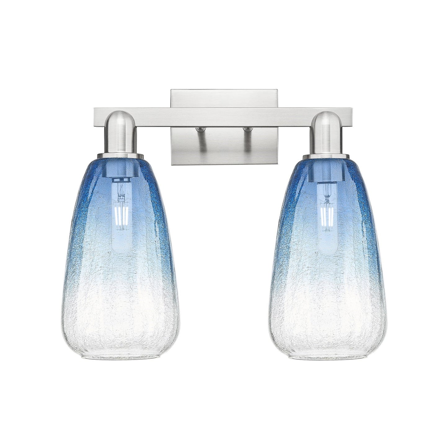 Innovations Brookhaven Almond 17in 2-Light Bath Vanity Light | Industrial Brushed Satin Nickel and Sapphire Blue Glass | Model 716-2W-SN-G480-6SB