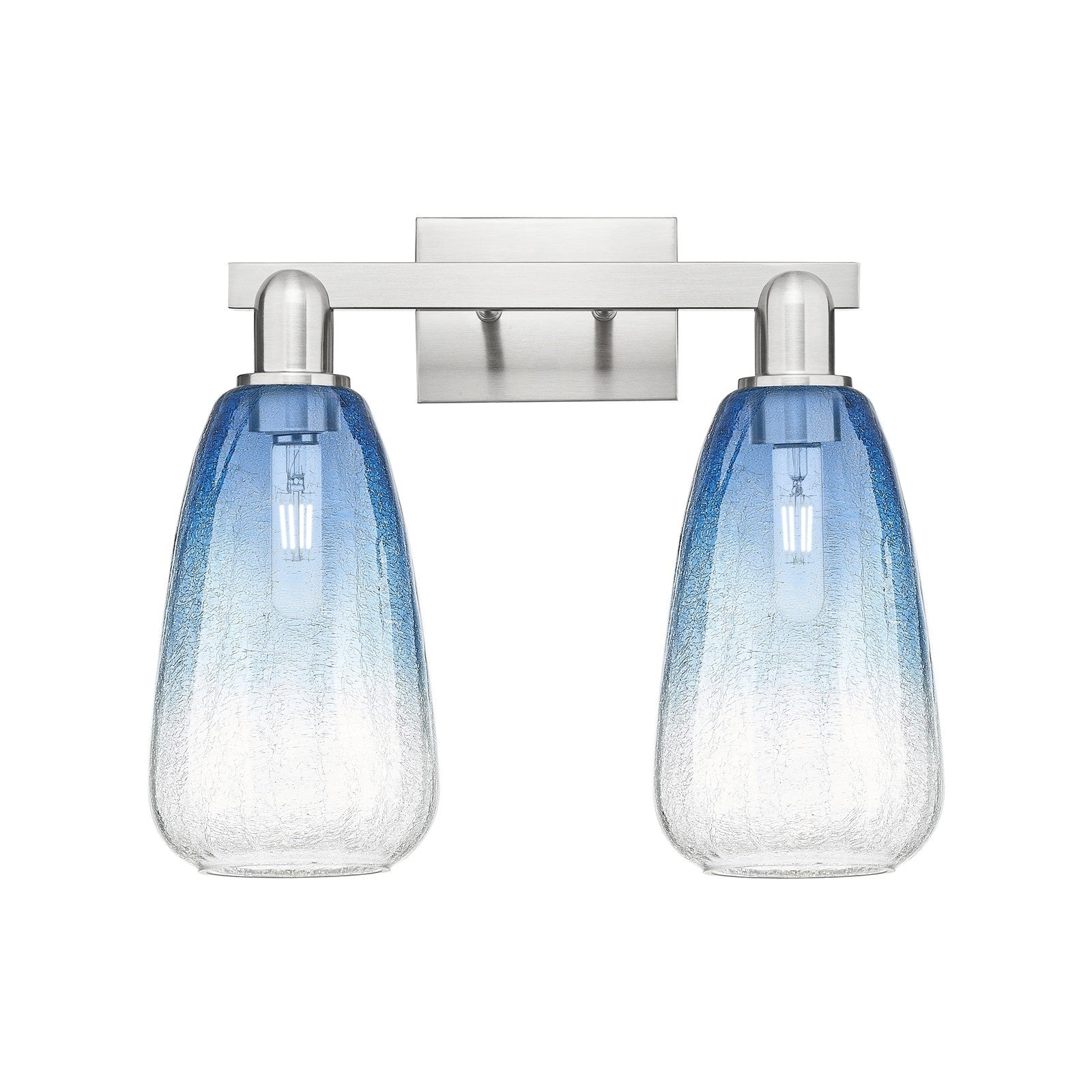 Innovations Brookhaven Almond 17in 2-Light Bath Vanity Light | Industrial Brushed Satin Nickel and Sapphire Blue Glass | Model 716-2W-SN-G480-6SB