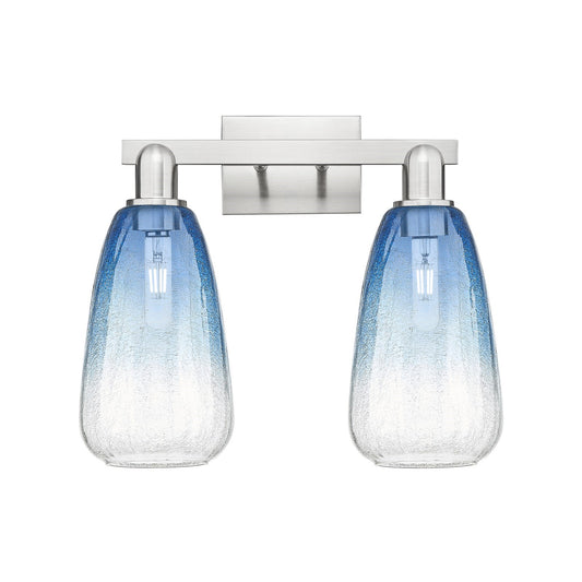 Innovations Brookhaven Almond 17in 2-Light Bath Vanity Light | Industrial Brushed Satin Nickel and Sapphire Blue Glass | Model 716-2W-SN-G480-6SB