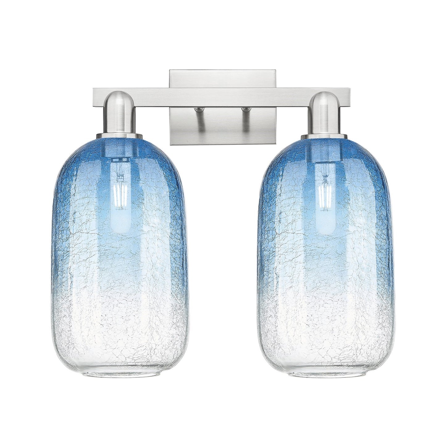 Innovations Brookhaven Cloche 16in 2-Light Bath Vanity Light | Industrial Brushed Satin Nickel and Sapphire Blue Glass | Model 716-2W-SN-G482-7SB