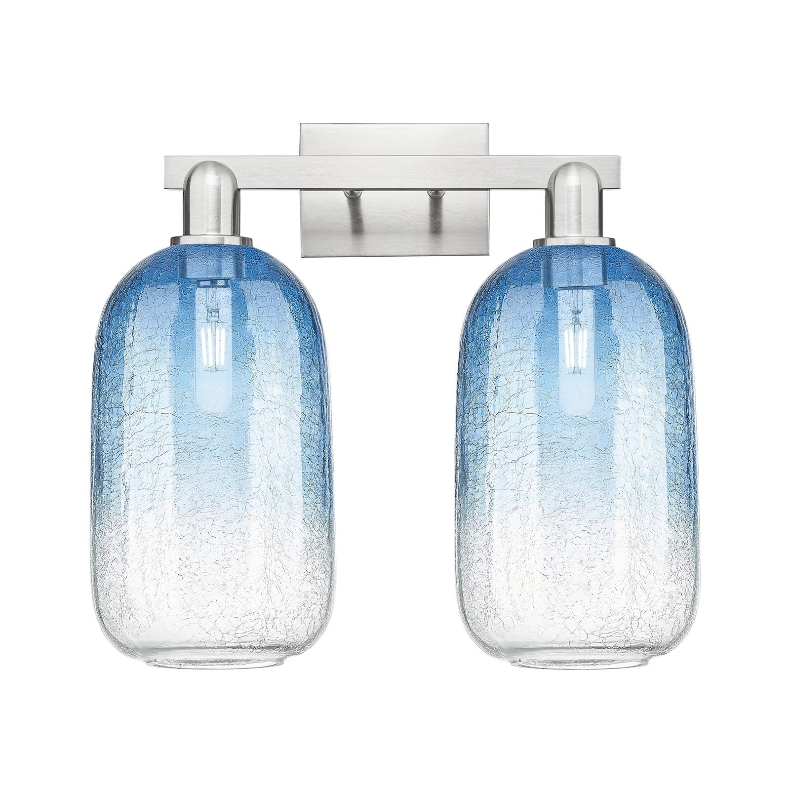 Innovations Brookhaven Cloche 16in 2-Light Bath Vanity Light | Industrial Brushed Satin Nickel and Sapphire Blue Glass | Model 716-2W-SN-G482-7SB