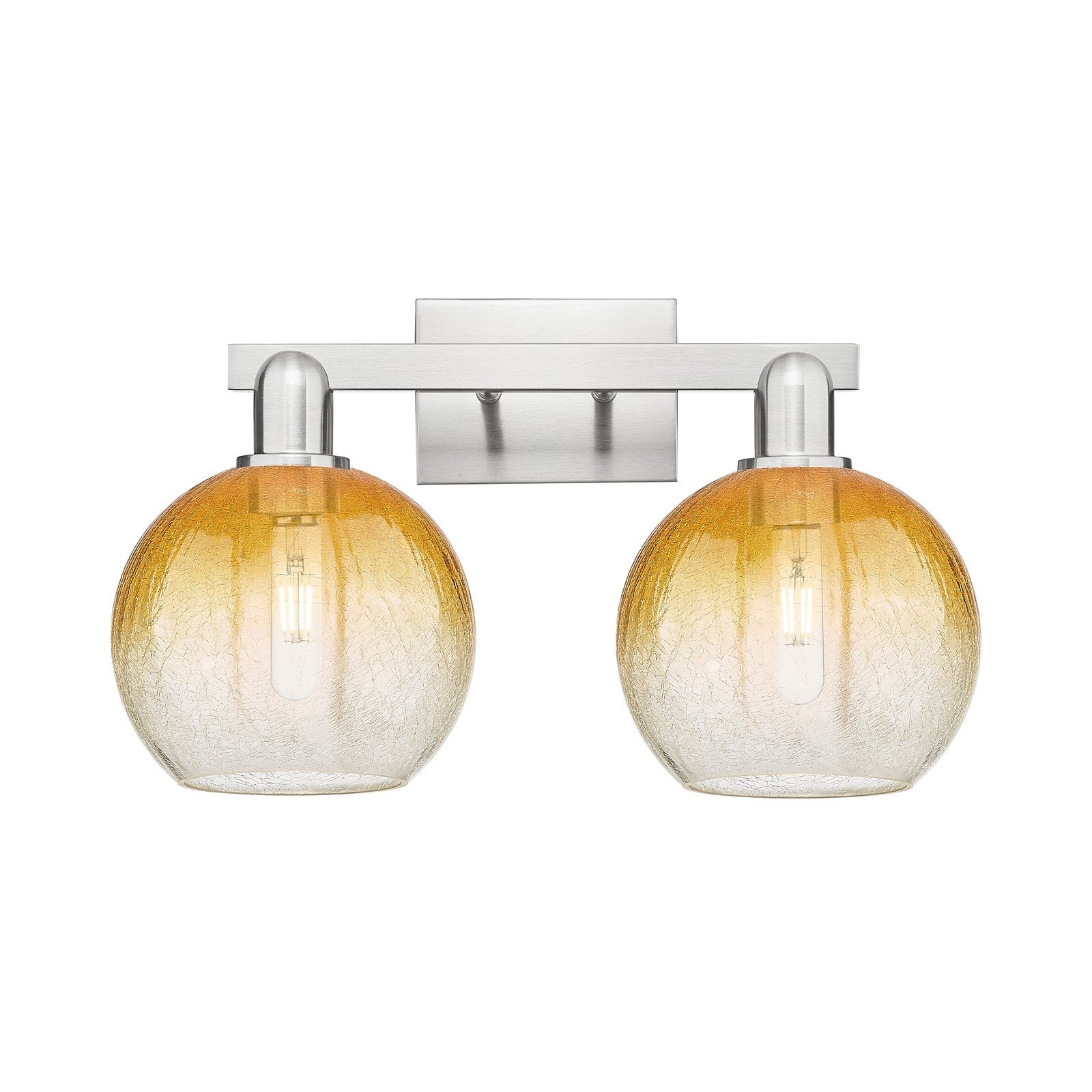 Innovations Brookhaven Globe 19in 2-Light Bath Vanity Light | Industrial Brushed Satin Nickel and Amber Glass | Bathroom Vanity | Model 716-2W-SN-G483-8AM