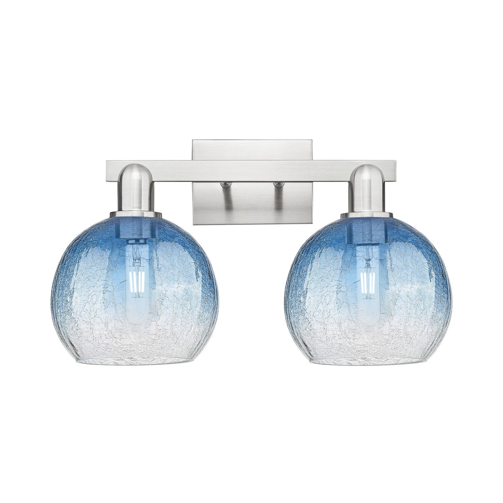 Innovations Brookhaven Globe 19in 2-Light Bath Vanity Light | Industrial Brushed Satin Nickel and Sapphire Blue Glass | Model 716-2W-SN-G483-8SB