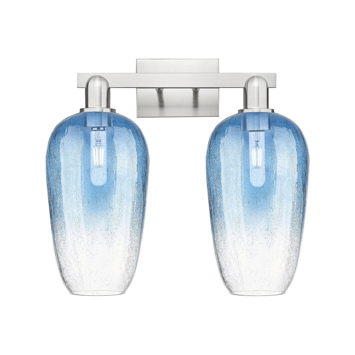 Innovations Brookhaven Flute 18in 2-Light Bath Vanity Light | Industrial Brushed Satin Nickel and Sapphire Blue Glass | Kitchen | Model 716-2W-SN-G484-7SB