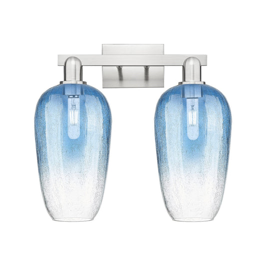 Innovations Brookhaven Flute 18in 2-Light Bath Vanity Light | Industrial Brushed Satin Nickel and Sapphire Blue Glass | Kitchen | Model 716-2W-SN-G484-7SB