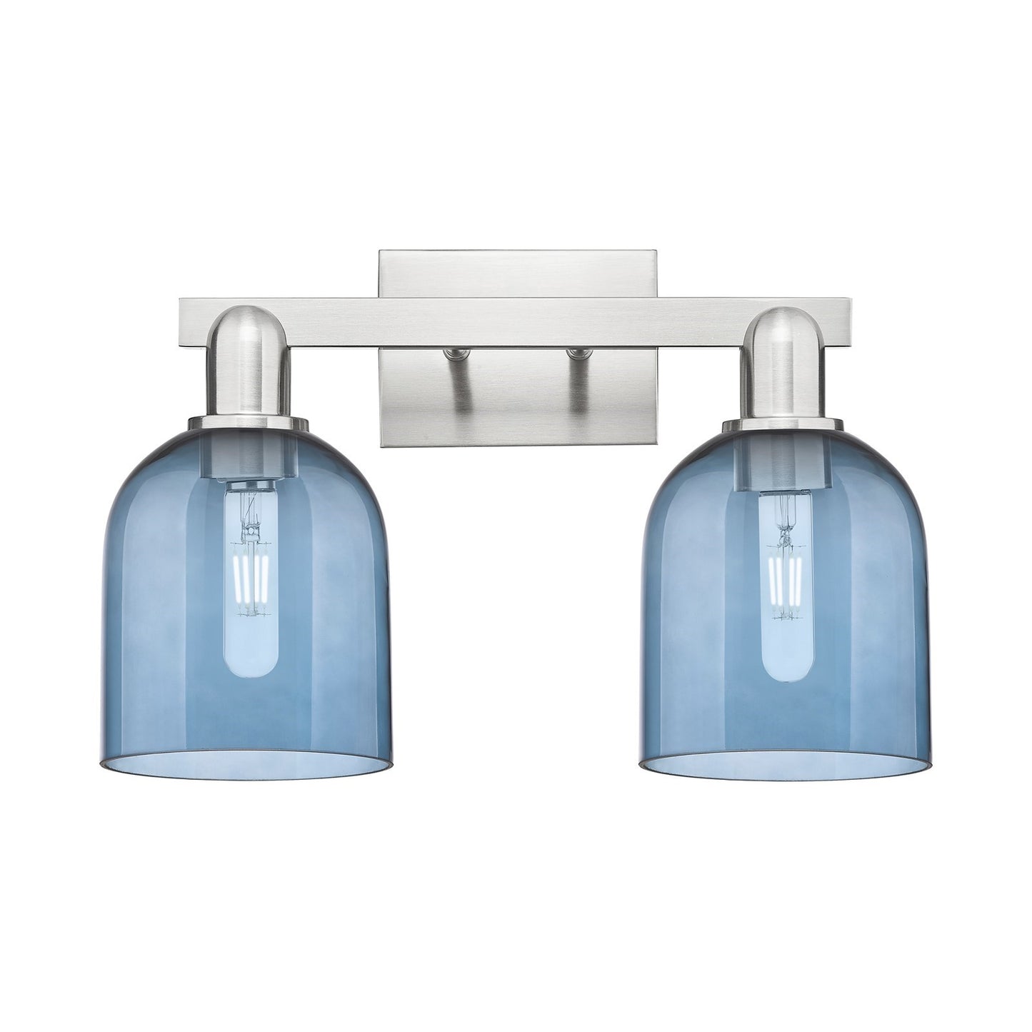 Innovations Bella 17in 2-Light Bath Vanity Light | Industrial Brushed Satin Nickel and Blue Glass | Bathroom Vanity | 16.5 x | Model 716-2W-SN-G558-6BL