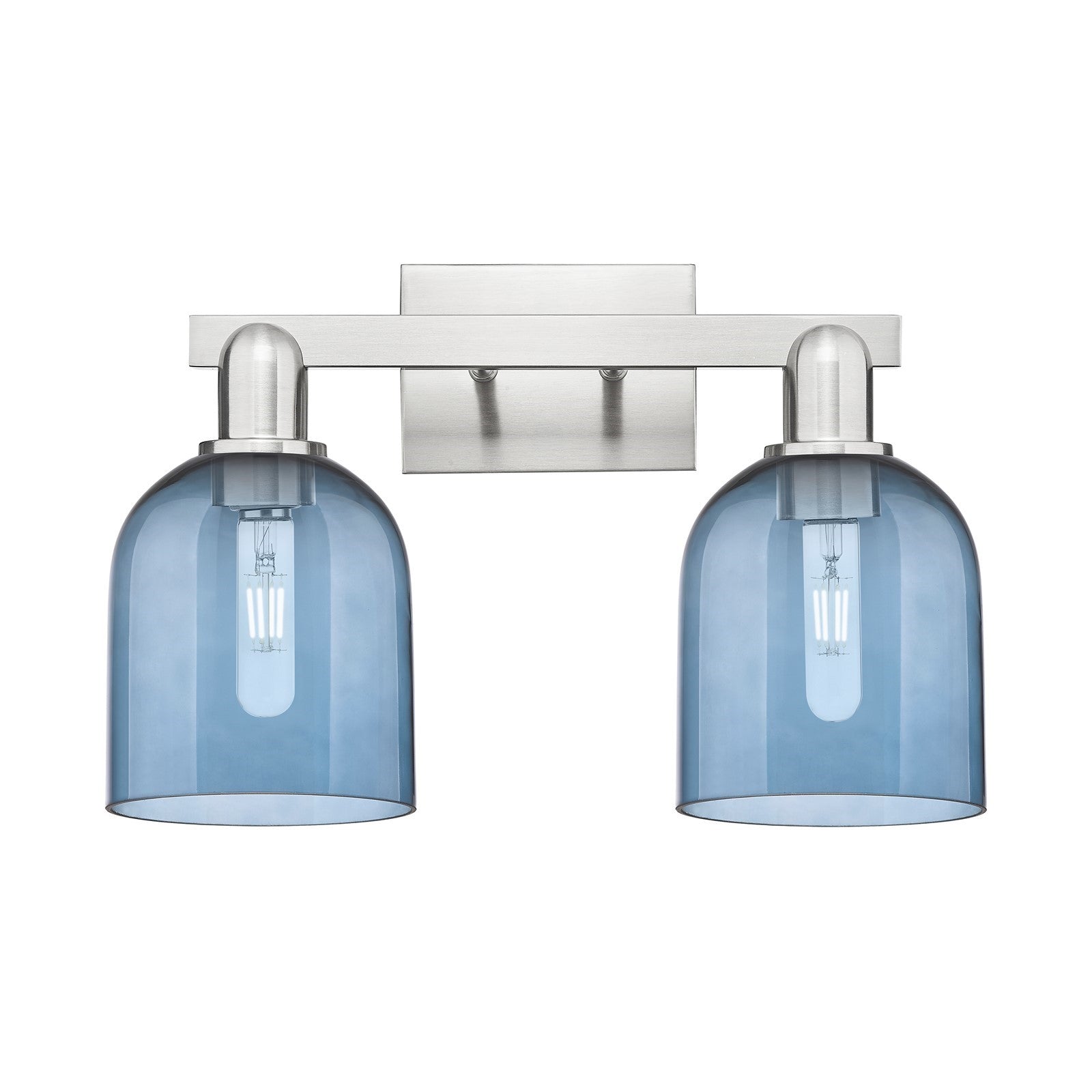 Innovations Bella 17in 2-Light Bath Vanity Light | Industrial Brushed Satin Nickel and Blue Glass | Bathroom Vanity | 16.5 x | Model 716-2W-SN-G558-6BL