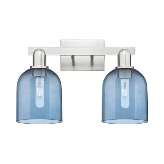 Innovations Bella 17in 2-Light Bath Vanity Light | Industrial Brushed Satin Nickel and Blue Glass | Bathroom Vanity | 16.5 x | Model 716-2W-SN-G558-6BL