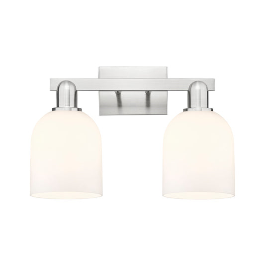 Innovations Bella 17in 2-Light Bath Vanity Light | Industrial Brushed Satin Nickel and White Glass | Bathroom Vanity | 16.5 x | Model 716-2W-SN-G558-6GWH