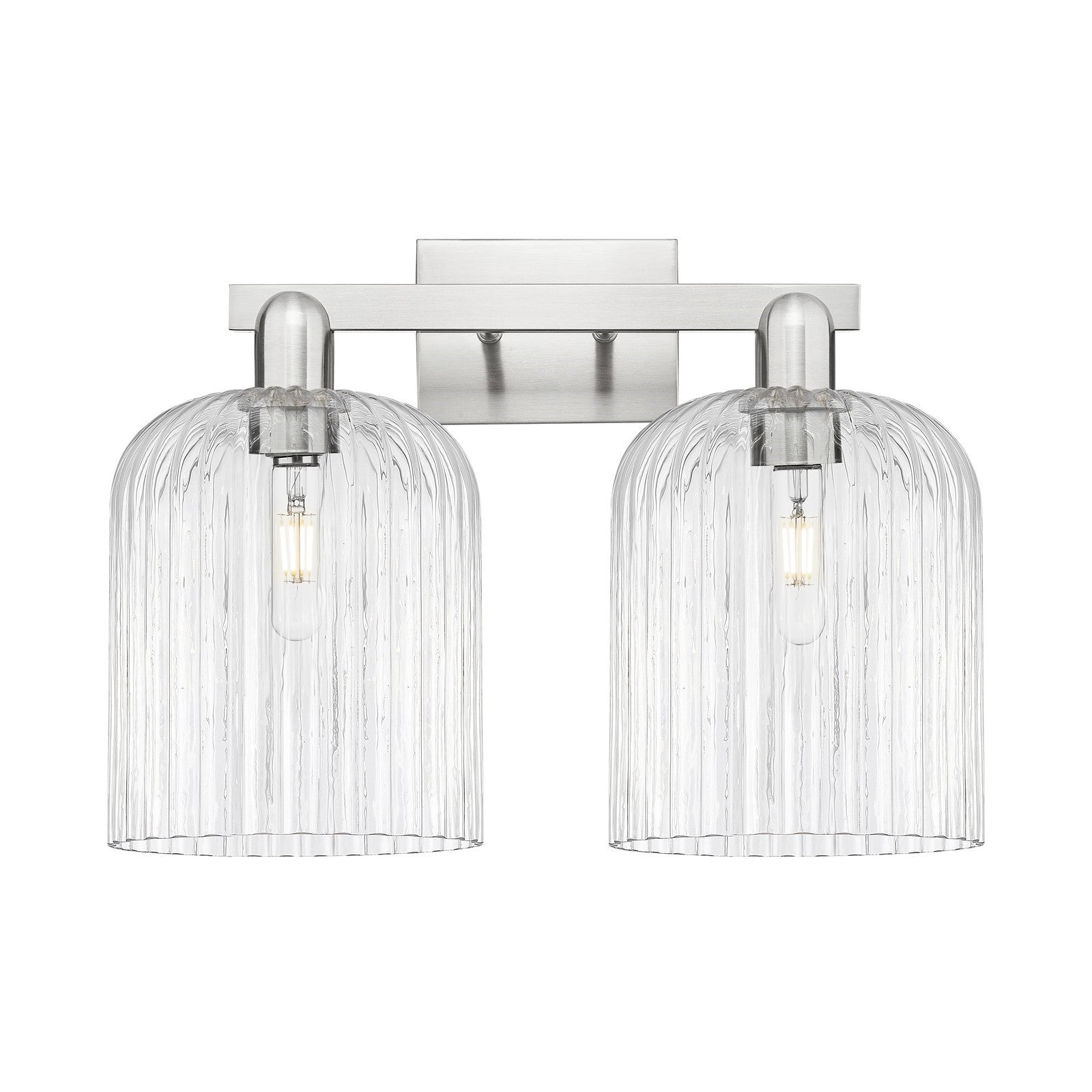 Innovations Bridal Veil 19in 2-Light Bath Vanity Light | Industrial Brushed Satin Nickel and Clear Ribbed Glass | Bathroom | Model 716-2W-SN-G559-8CL