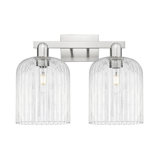 Innovations Bridal Veil 19in 2-Light Bath Vanity Light | Industrial Brushed Satin Nickel and Clear Ribbed Glass | Bathroom | Model 716-2W-SN-G559-8CL