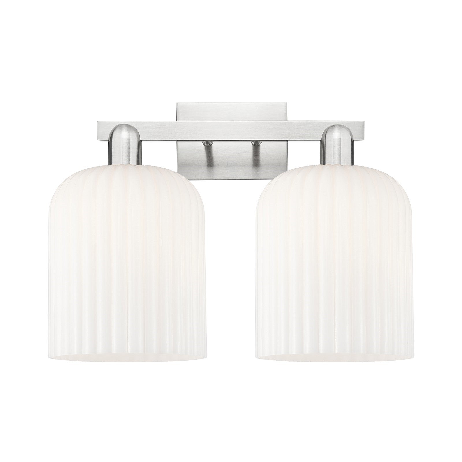 Innovations Bridal Veil 19in 2-Light Bath Vanity Light | Industrial Brushed Satin Nickel and Gloss White Ribbed Glass | Model 716-2W-SN-G559-8GWH