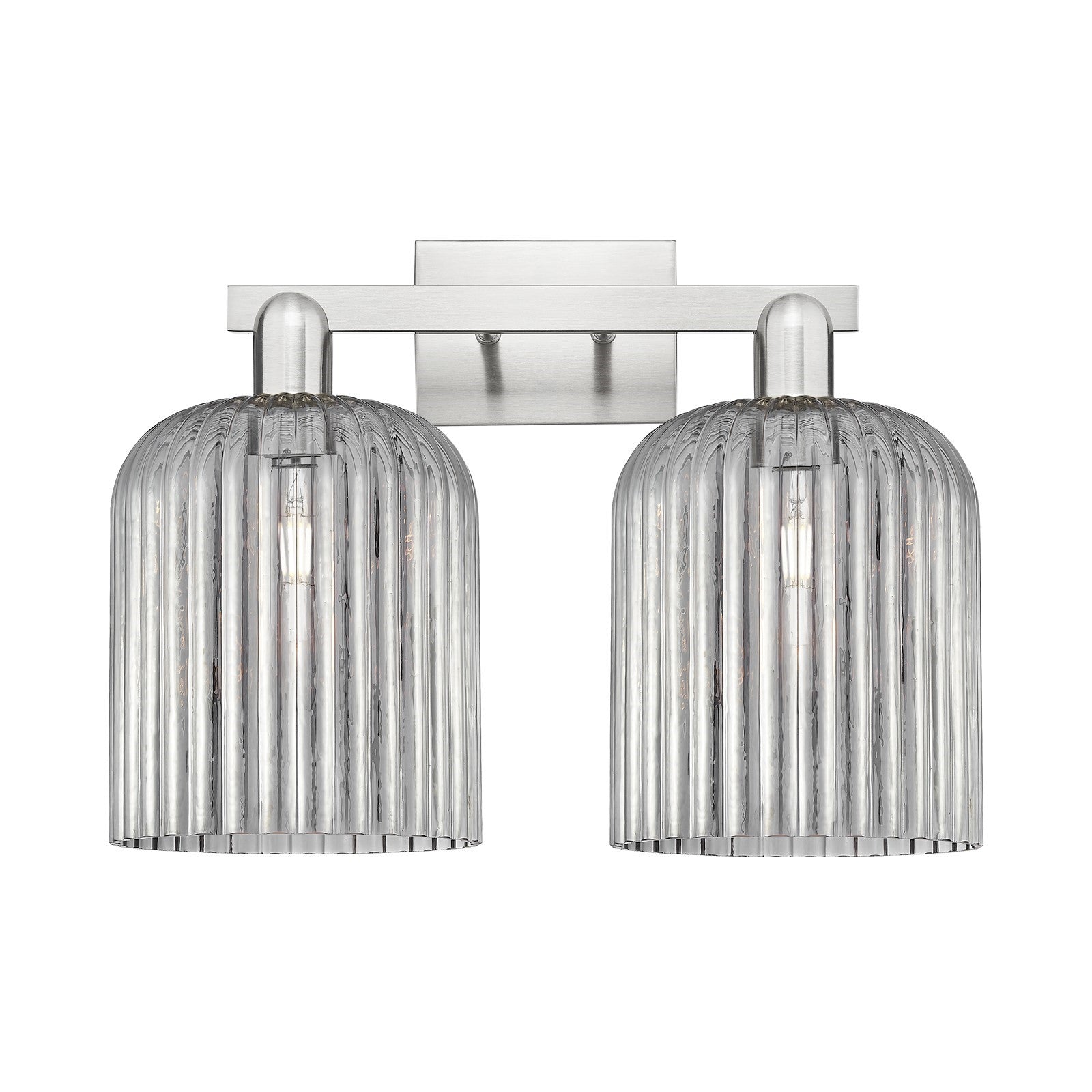Innovations Bridal Veil 19in 2-Light Bath Vanity Light | Industrial Transitional Brushed Satin Nickel and Light Smoke Ribbed | Model 716-2W-SN-G559-8SM