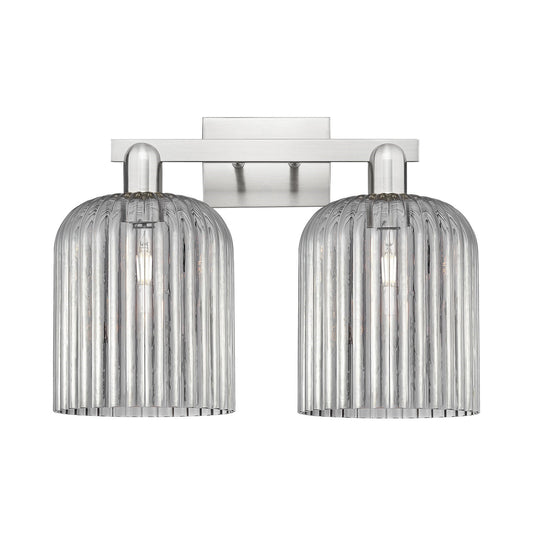 Innovations Bridal Veil 19in 2-Light Bath Vanity Light | Industrial Transitional Brushed Satin Nickel and Light Smoke Ribbed | Model 716-2W-SN-G559-8SM