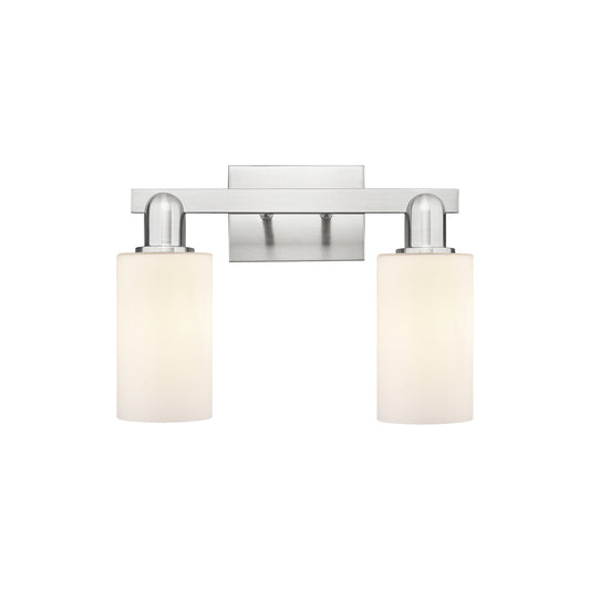 Innovations Clymer 15in 2-Light Bath Vanity Light | Industrial Brushed Satin Nickel and Matte White Glass | Bathroom Vanity | 14.88 | Model 716-2W-SN-G801