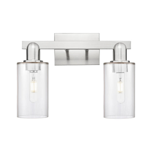 Innovations Clymer 15in 2-Light Bath Vanity Light | Industrial Brushed Satin Nickel and Clear Glass | Bathroom Vanity | 14.88 x | Model 716-2W-SN-G802