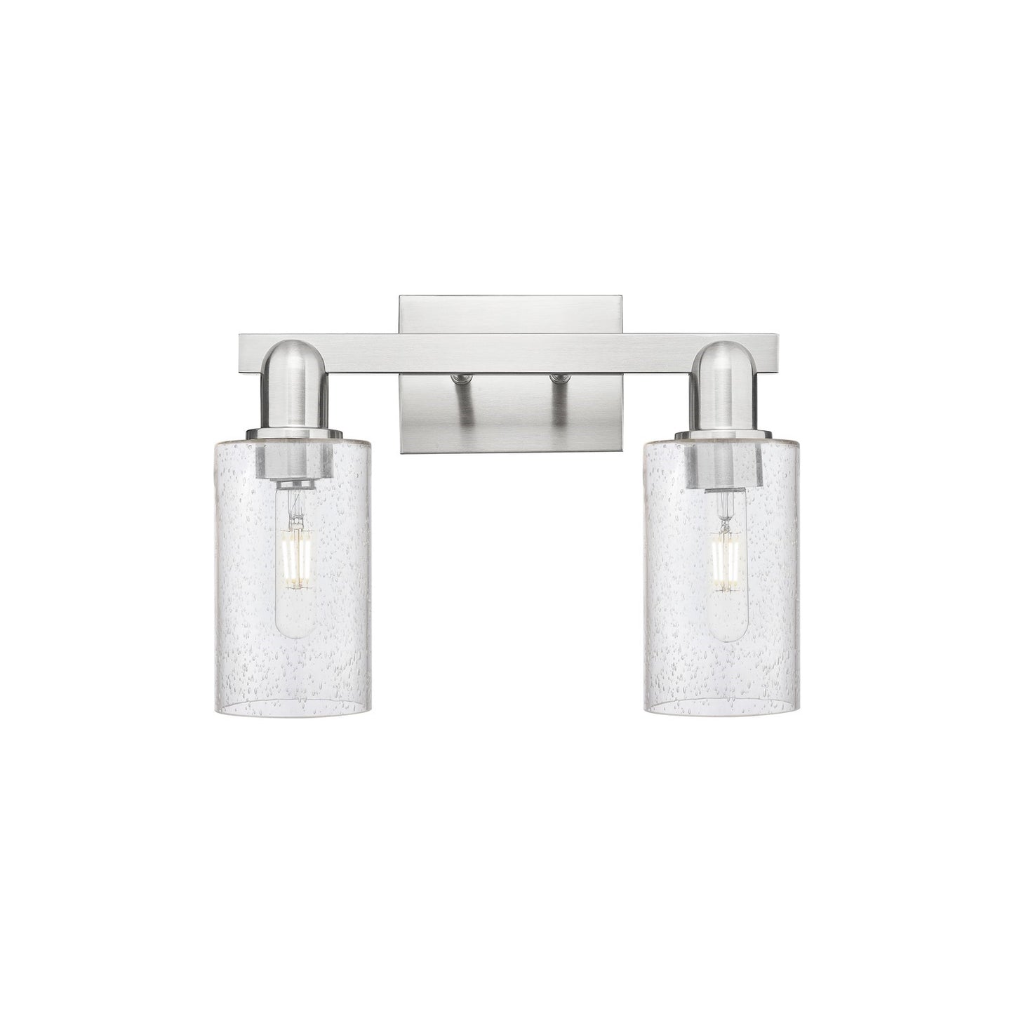 Innovations Clymer 15in 2-Light Bath Vanity Light | Industrial Brushed Satin Nickel and Seedy Glass | Bathroom Vanity | 14.88 x | Model 716-2W-SN-G804