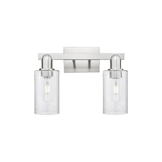 Innovations Clymer 15in 2-Light Bath Vanity Light | Industrial Brushed Satin Nickel and Seedy Glass | Bathroom Vanity | 14.88 x | Model 716-2W-SN-G804