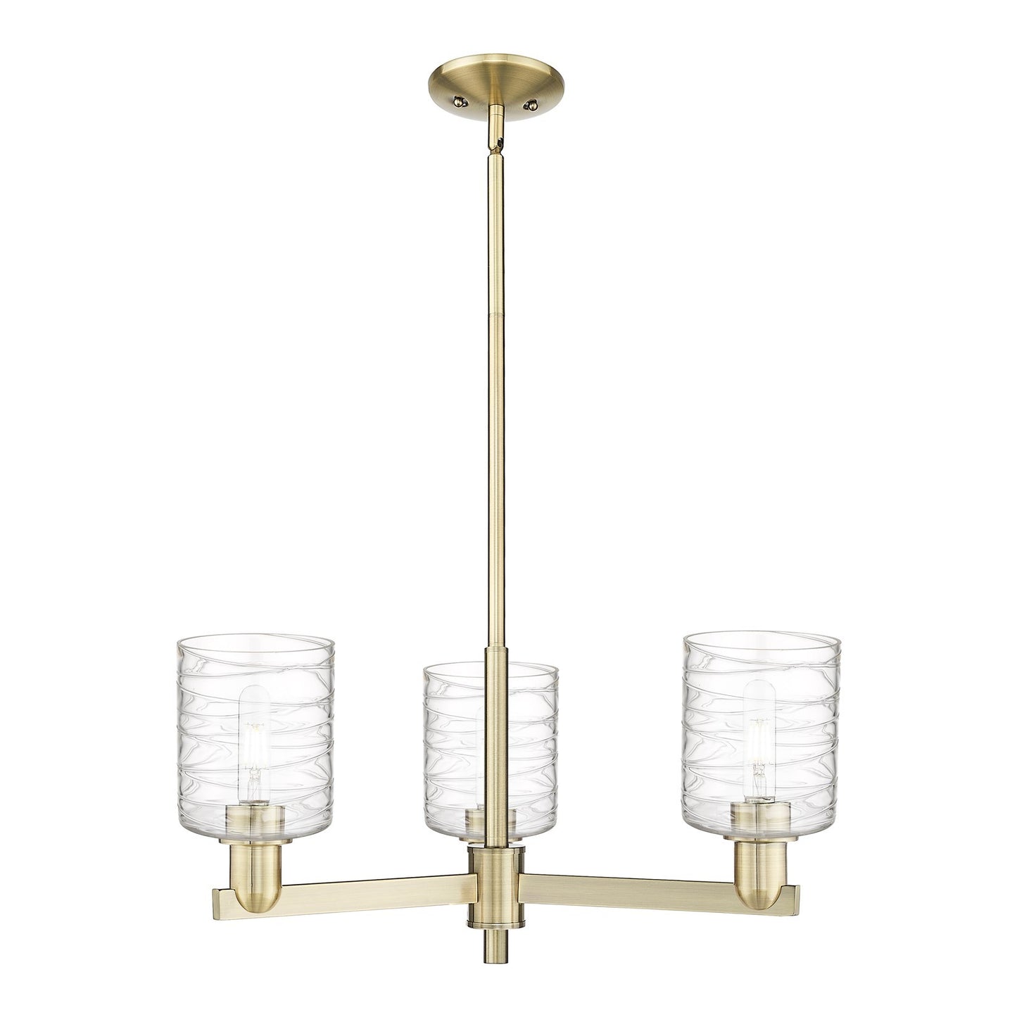 Innovations Cobbleskill 27in 3-Light Pendant | Industrial Antique Brass Steel and Deco Swirl Glass | Kitchen Island & Dining Room | Model 716-3CR-AB-G1113