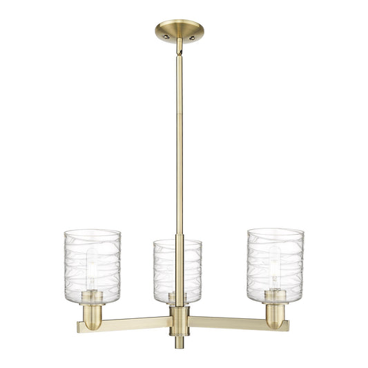 Innovations Cobbleskill 27in 3-Light Pendant | Industrial Antique Brass Steel and Deco Swirl Glass | Kitchen Island & Dining Room | Model 716-3CR-AB-G1113