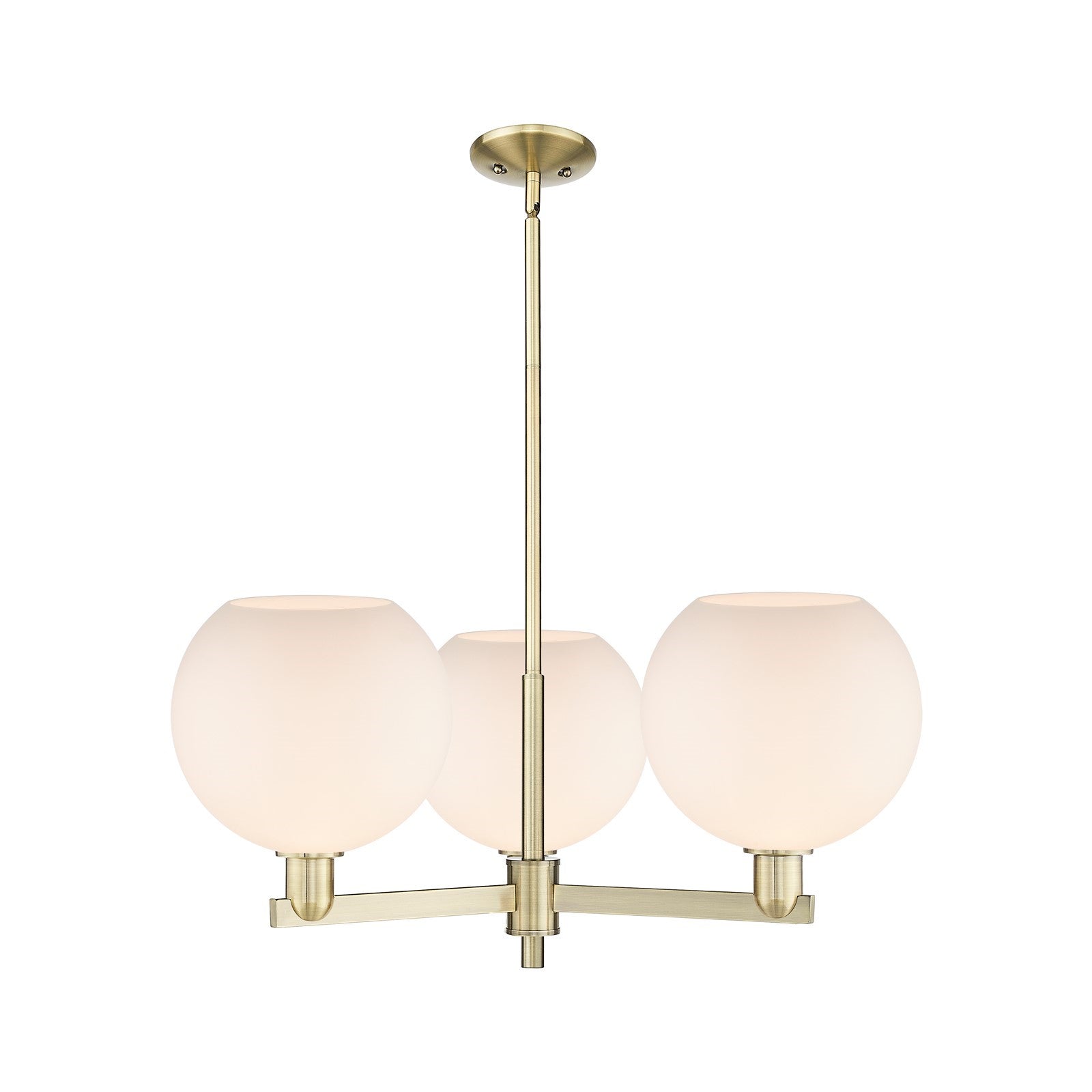 Innovations Athens 32in 3-Light Pendant | Industrial Antique Brass Steel and Matte White Glass | Kitchen Island & Dining Room | Model 716-3CR-AB-G121-10