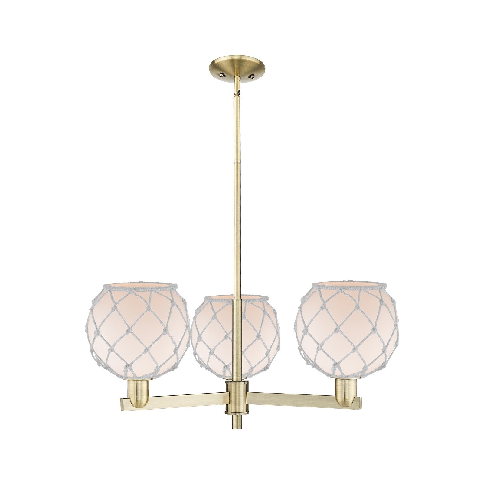 Innovations Farmhouse Rope 30in 3-Light Pendant | Industrial Antique Brass Steel and White Frosted Glass with Rope | Kitchen | Model 716-3CR-AB-G121-8RW