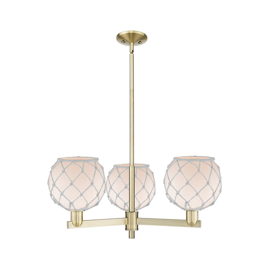 Innovations Farmhouse Rope 30in 3-Light Pendant | Industrial Antique Brass Steel and White Frosted Glass with Rope | Kitchen | Model 716-3CR-AB-G121-8RW