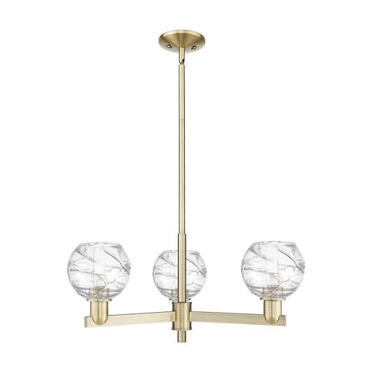 Innovations Athens Deco Swirl 27.62in 3-Light Pendant | Industrial Antique Brass Steel and Clear Deco Swirl Glass | Kitchen | Model 716-3CR-AB-G1213-6CL